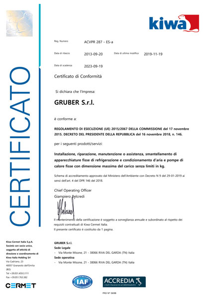 Gruber srl - Certificazione per appalti di opere e lavori pubblici